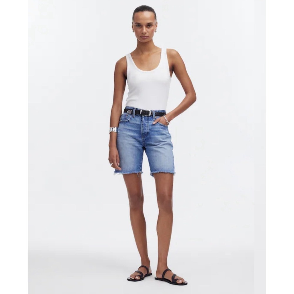 Madewell Long Denim Jean Shorts Button Fly Blue SZ 30
